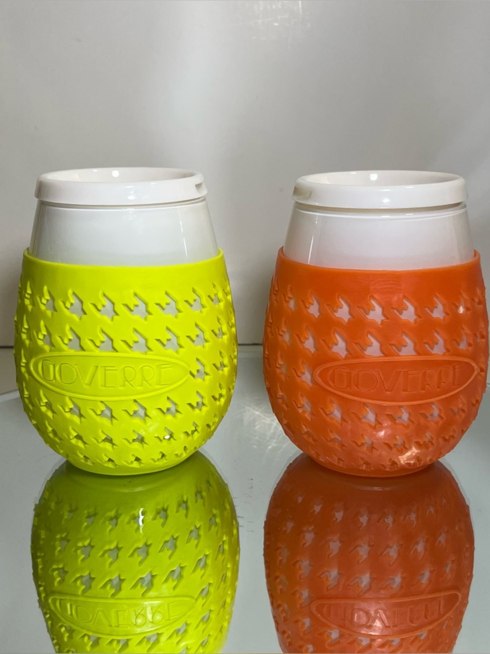 Goverre Stemless To Go Wine Glasses with Silicone Sleeves, (2) Orange & Yellow